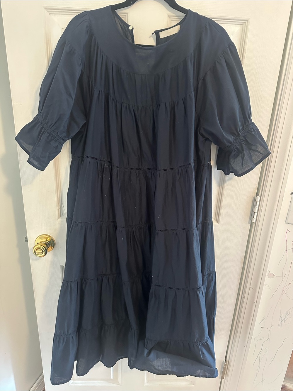 Merlette Women's Navy Tiered Puff-Sleeve Dress
